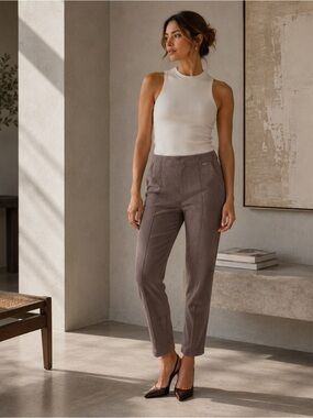 NWT HALSTON Faux Suede Pull on Pants Taupe SOFT‎ STRETCHY H1406AMX Size LARGE